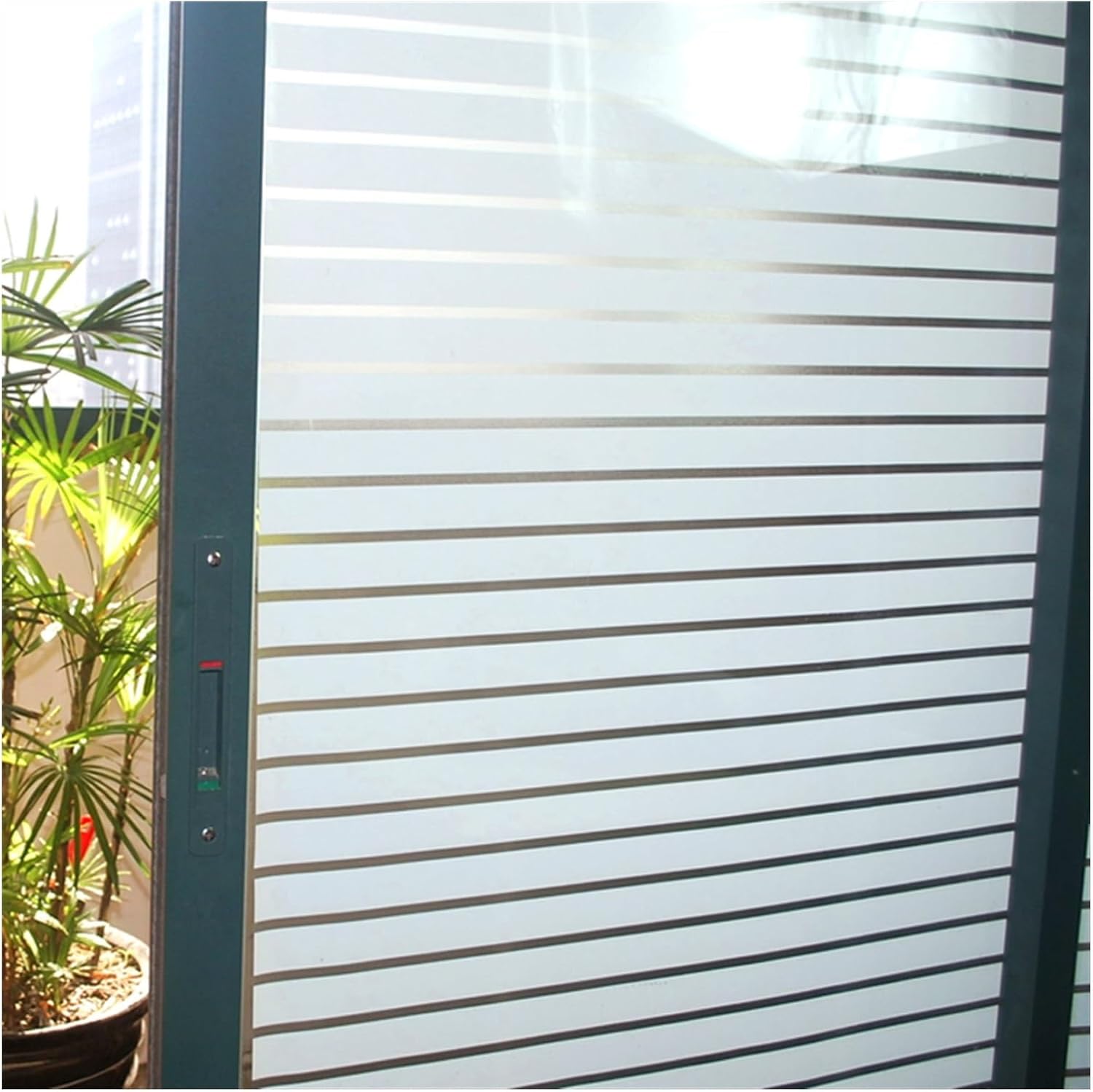 Bathroom Privacy Window Film Frosted Window Film Sun Blocking Frosted Glass Window Film Static Cling Window Covering Non Adhesive Glass Sticker for Home Office Bathroom, Stripe Patterns Window Window