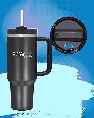 Miniatura 2 de Ask HydroQuench 2.0 - Vaso de viaje de acero inoxidable aislado con popote reutilizable y funda de silicona (40.0 fl oz), color negro