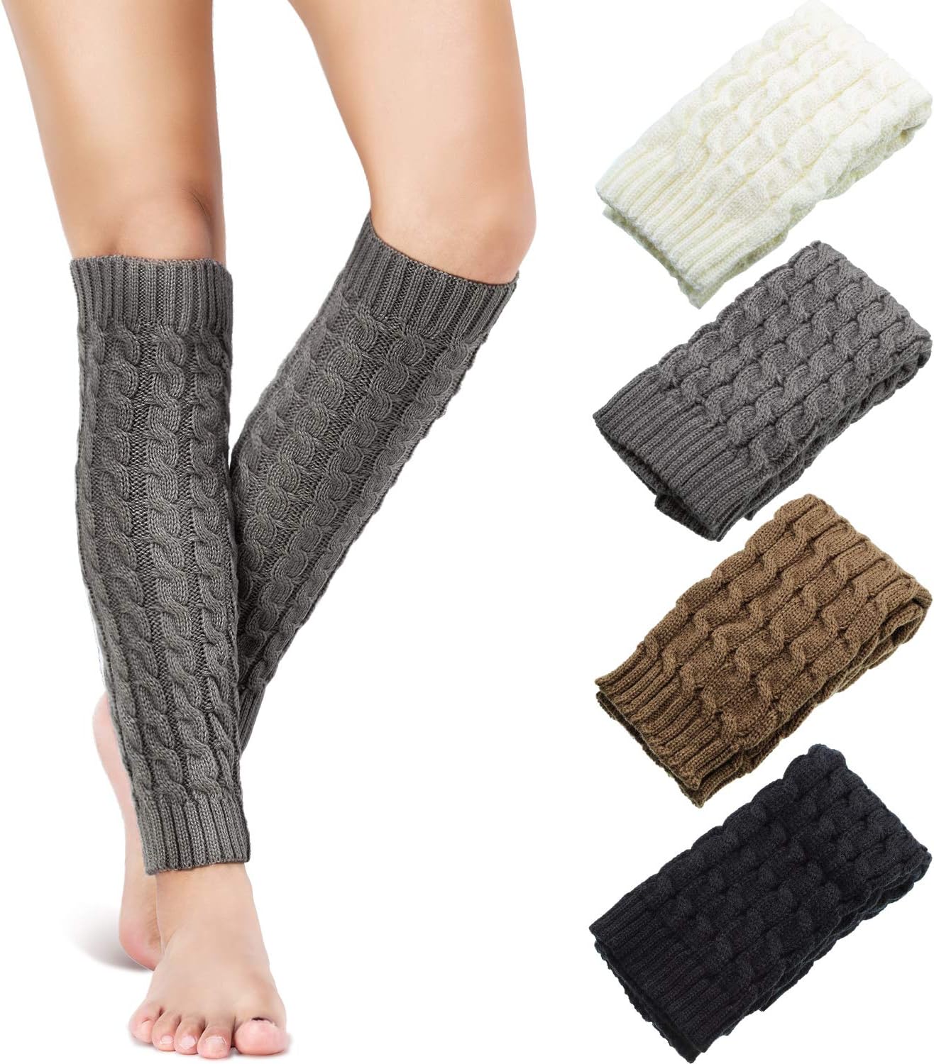 SATINIORSATINIOR 4 Pairs Cable Knit Leg Warmers Women Winter Knitted Crochet Knee Boot Stockings Cuffs Long Legging Socks
