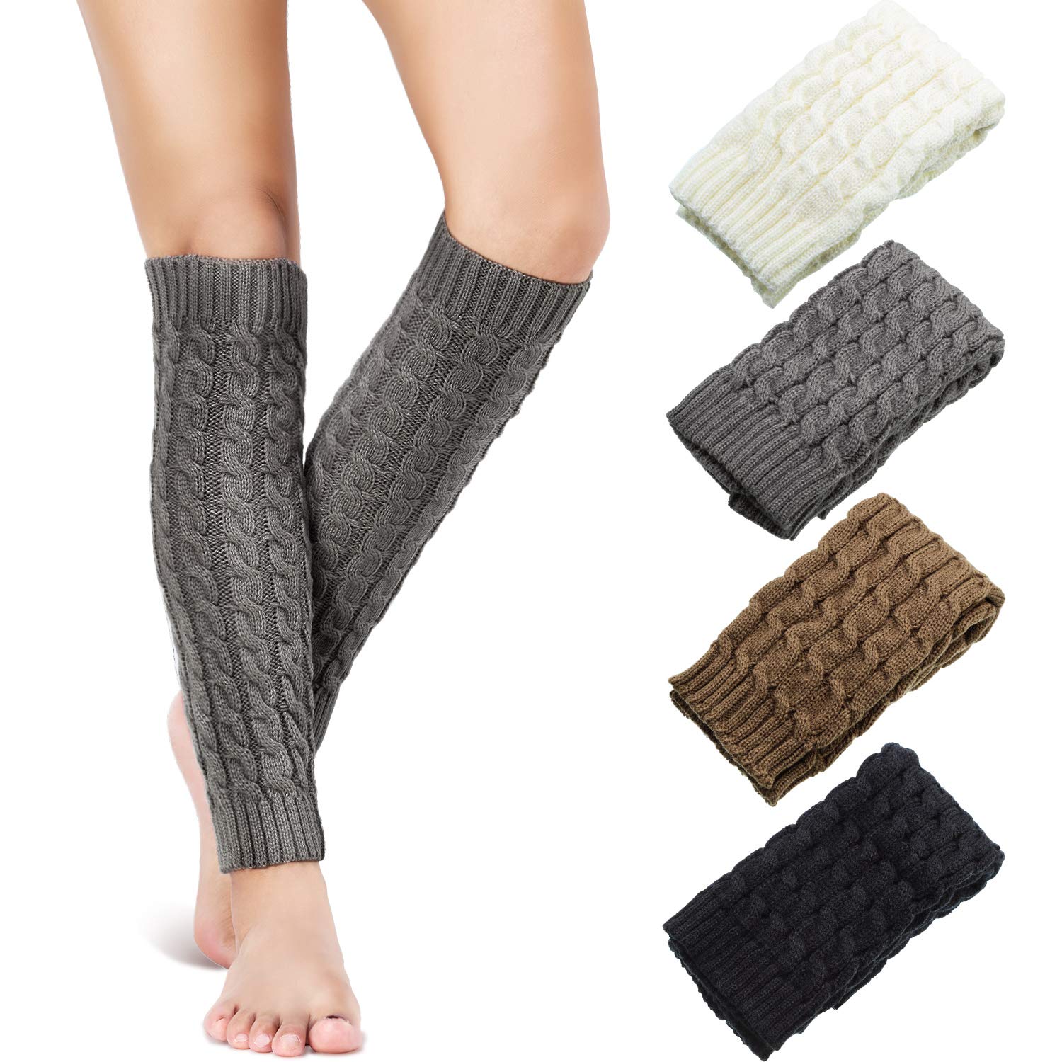 SATINIORSATINIOR 4 Pairs Cable Knit Leg Warmers Women Winter Knitted Crochet Knee Boot Stockings Cuffs Long Legging Socks