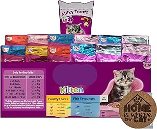 Kitten Wet Mixed Pack 6 Fish 6 Poultry in Jelly with Milky Treats and AETN Creations Cat Coaster, Perfect for Happy, Healthy, Growing Kittens