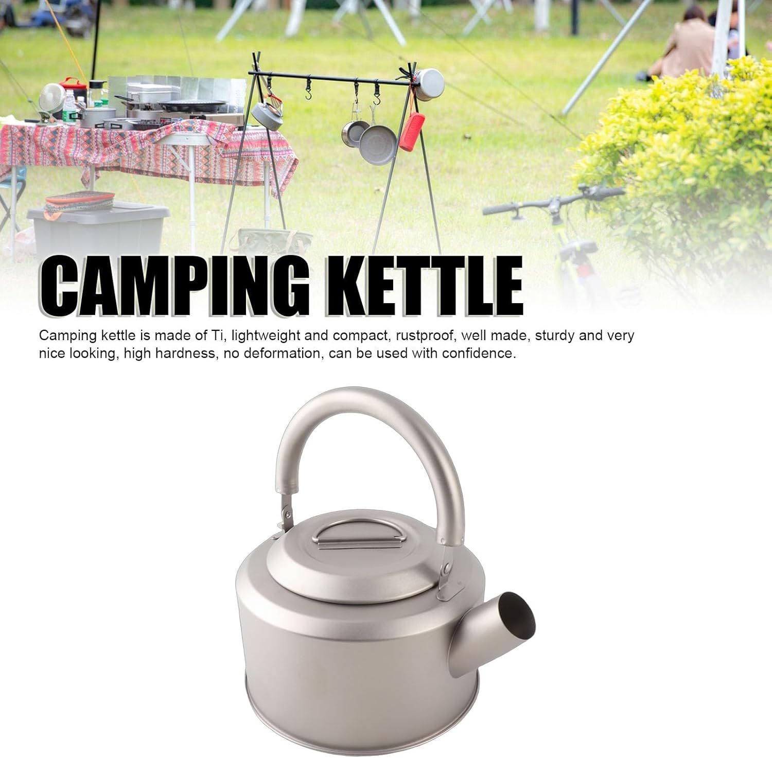 VINGVO 1.2L Camping Kettle, Ti Portable Tea Kettle, Lightweight Coffee Pot with Fast Heating & Stovetop Design, Ideal for Outdoor, Hiking, Picnic & Traveling