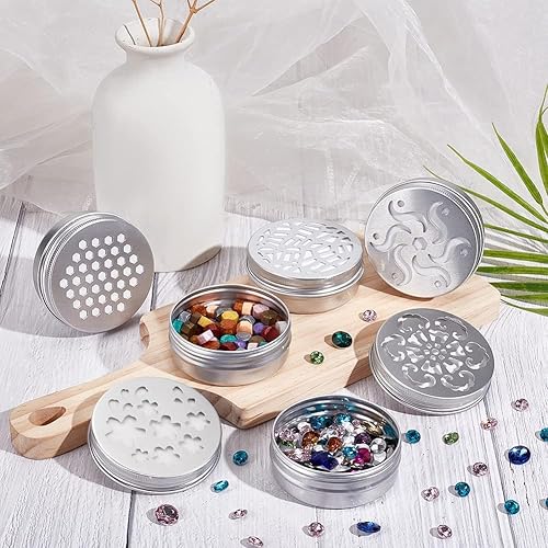 Miniatura 5 de BENECREAT Paquete de 15 latas de aluminio de 2 onzas con tapa hueca, 5 estilos de tapa de rosca recargable, tarros redondos de muestra para