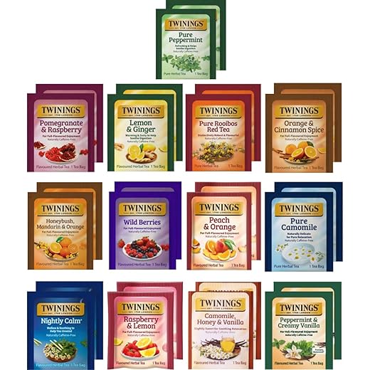 Twinings Herbal Tea Variety Pack - 26 Individually Wrapped Herbal Tea Bags Variety Pack Sampler, 13 Flavors, Caffeine Free (1 Count (Pack of 26))