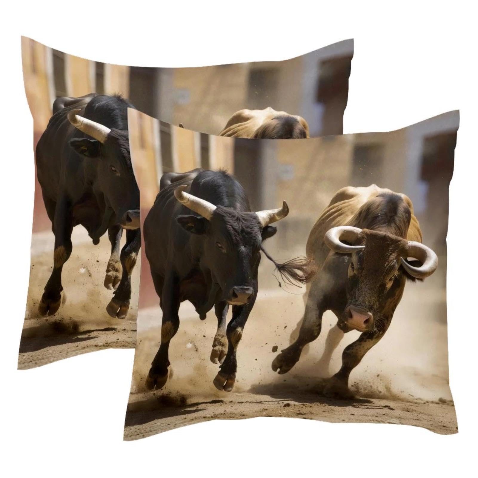 Housse de coussin velours 50x50 Two Running Bulls pour rénover votre canapé facilement