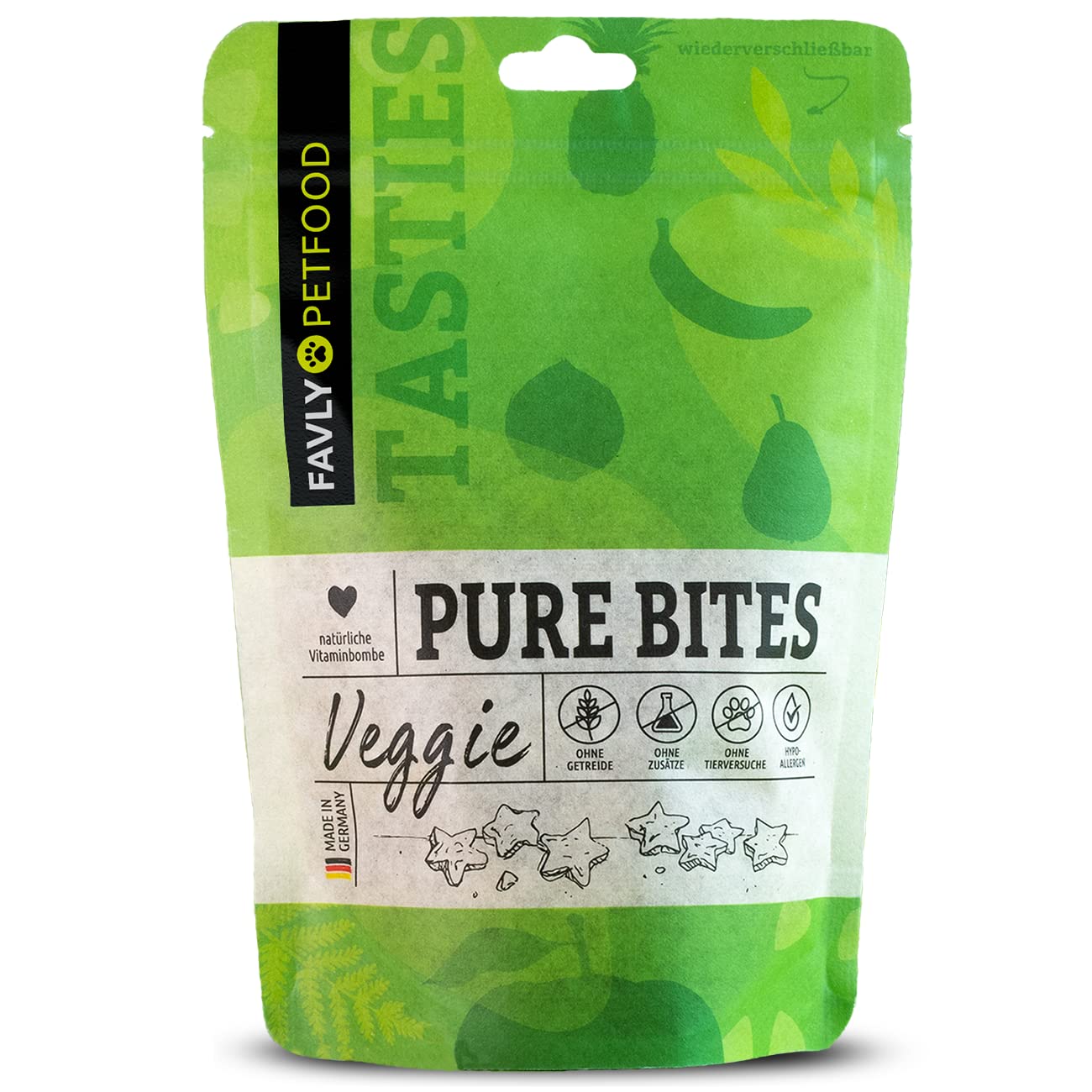 FAVLY Petfood Pure Bites Veggie: golosina de adiestramiento para Perros - Variedad: Veggie 120g - sin Cereales, sin azúcar, pequeña y crujiente golosina para Perros, Galleta para Perros