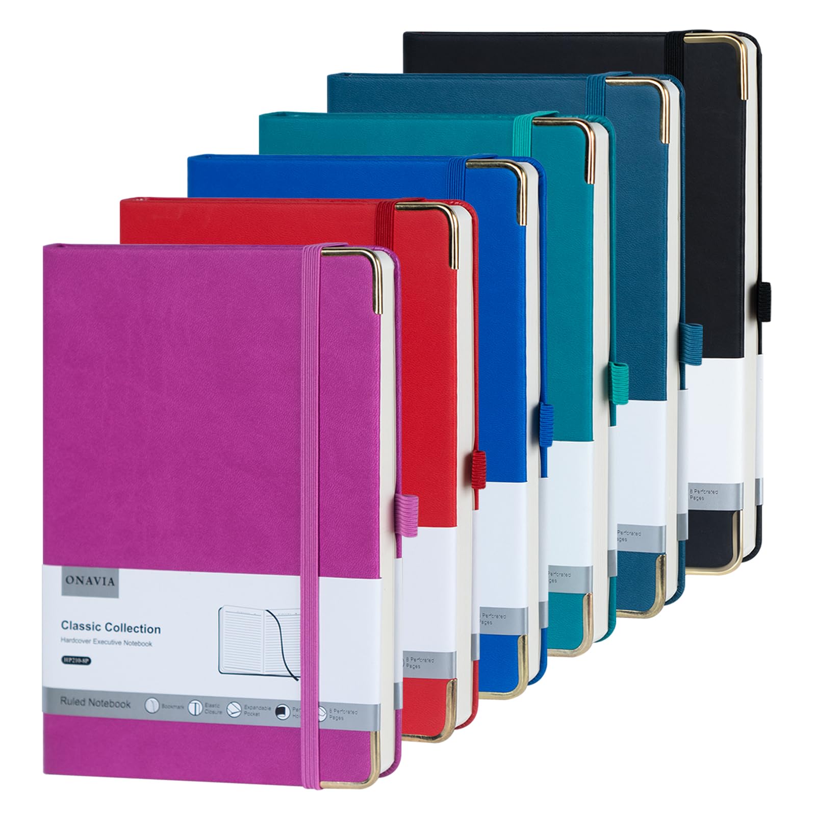 ONAVIA A5 Lined Journal Notebook - 100 GSM Thick Paper, 6 Pack Hardcover Journaling Notebooks for Writing, Work, Travel, School, College Ruled