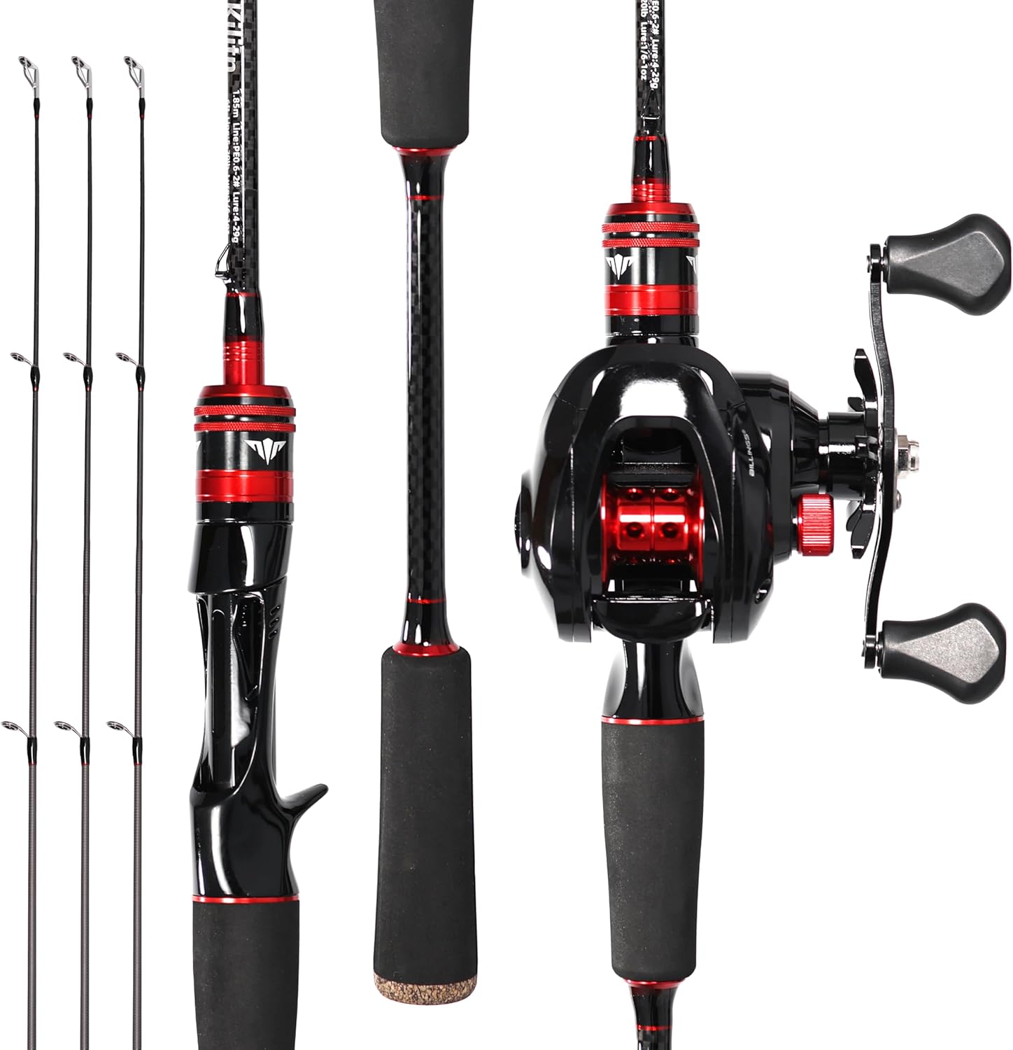Kilitn Fishing Rod and Reel Combo, Baitcaster Rod 2-Piece & Reel, L/M/MH Power Replaceable Tips, Strong Carbon Fiber Rod with EVA Handle for Freshwater or Saltwater Fishing