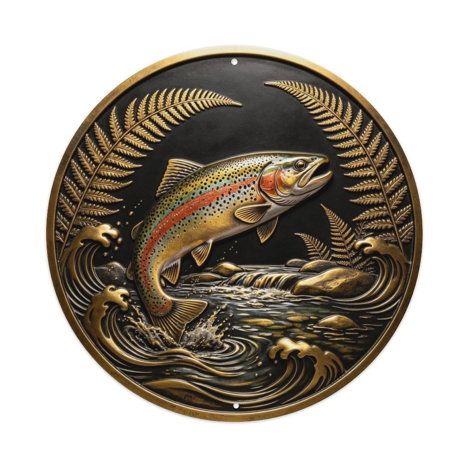 Rainbow Trout Leaping Metal Tin Sign Plaque