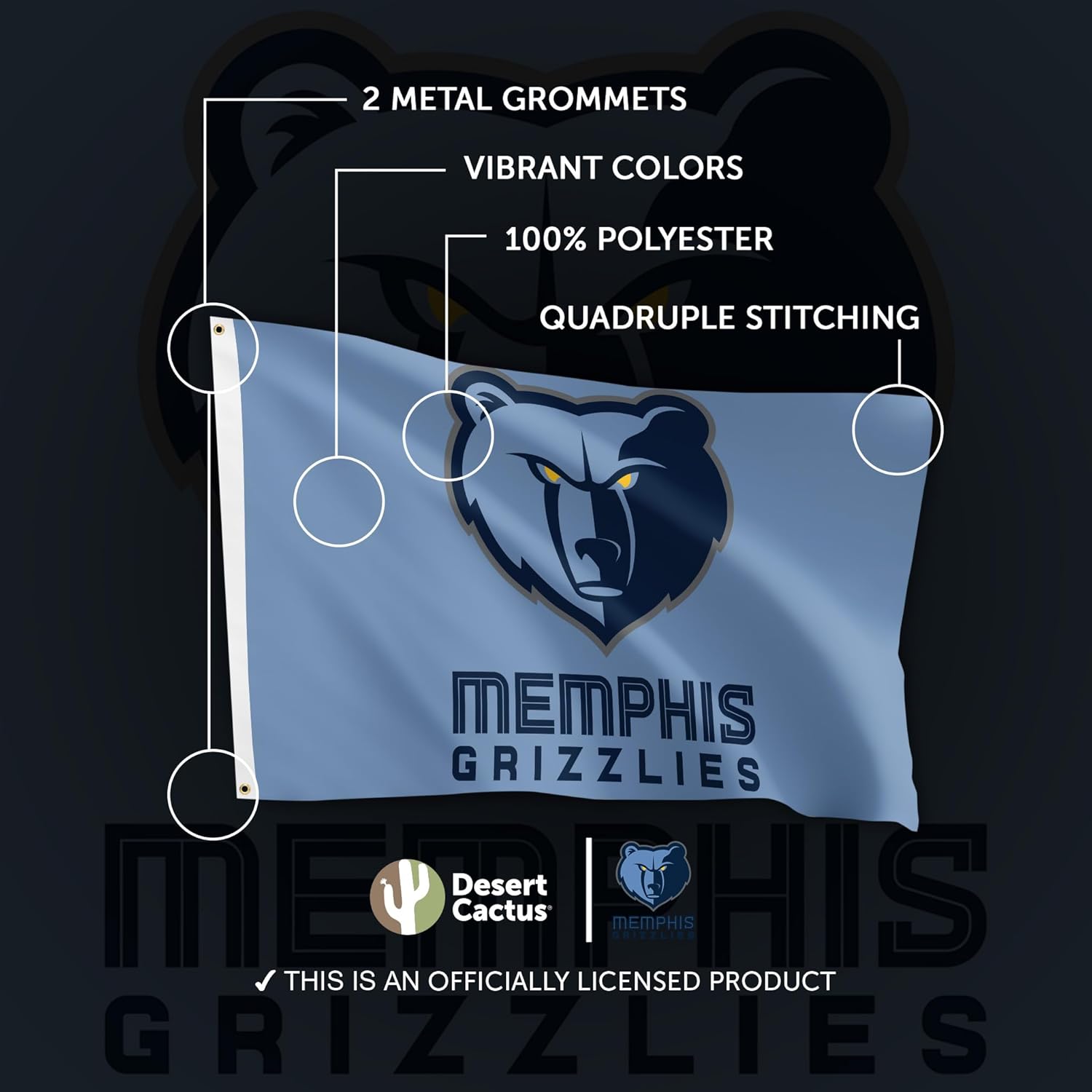 Desert Cactus Memphis Grizzlies Flag NBA 100% Polyester Indoor Outdoor 3x5 feet National Basketball Association Team Flags (Flag #2) - Image 4