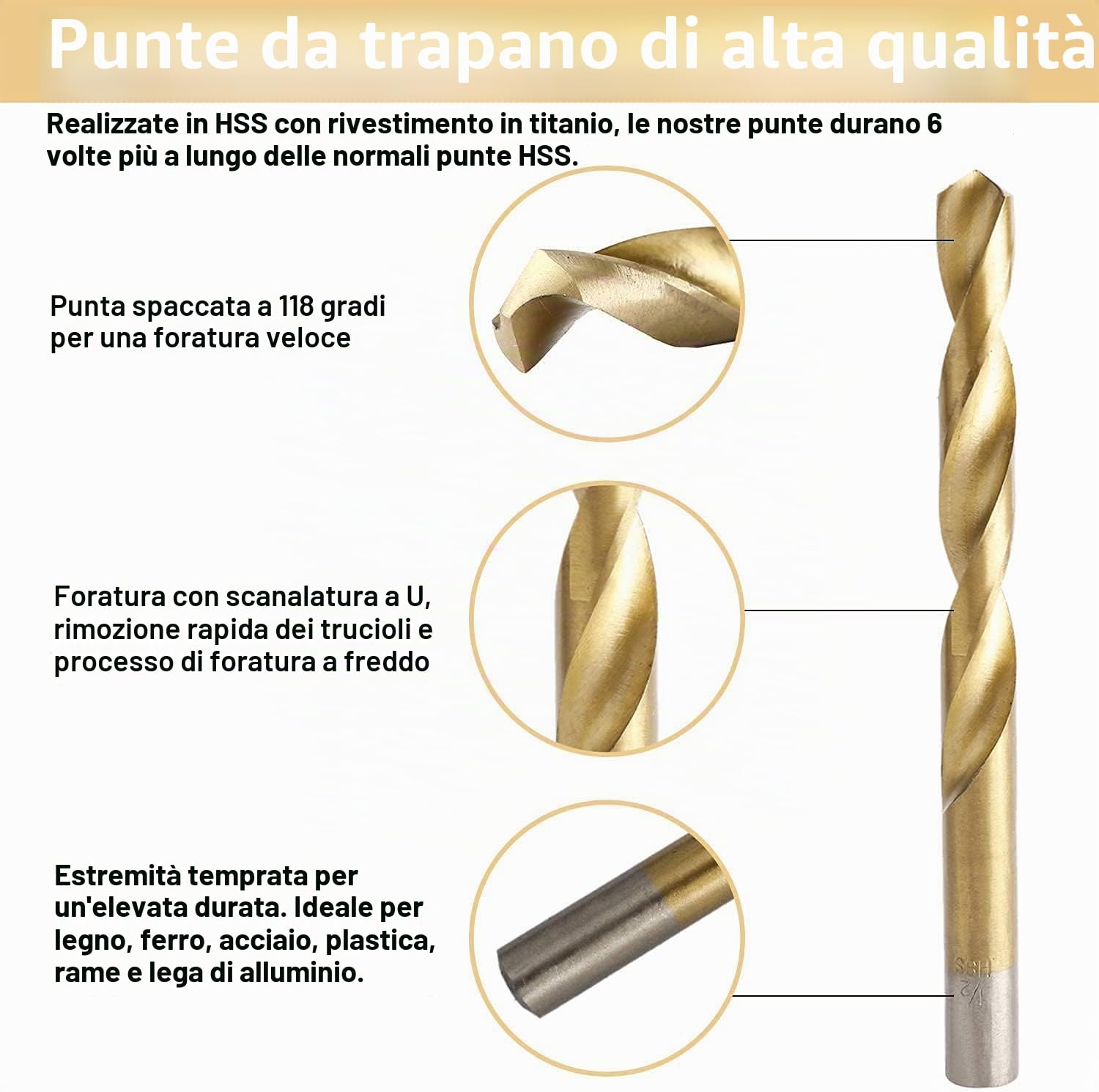 Set di punte elicoidali per metallo, 230 pezzi, diametro 1-13 mm, rivestimento in titanio DIN338, set di punte in acciaio HSS levigate, punte elicoidali per legno, set di punte per trapano