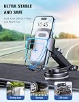 WOCBUY Car Phone Holder, [Strong Suction] Phone Holder Car for Dashboard & Windshield, 360° Rotate Long Arm Car Cell Phone Mount Compatible with iPhone 17 Pro Max/16/15/14/13, All 4”-7” Cellphones