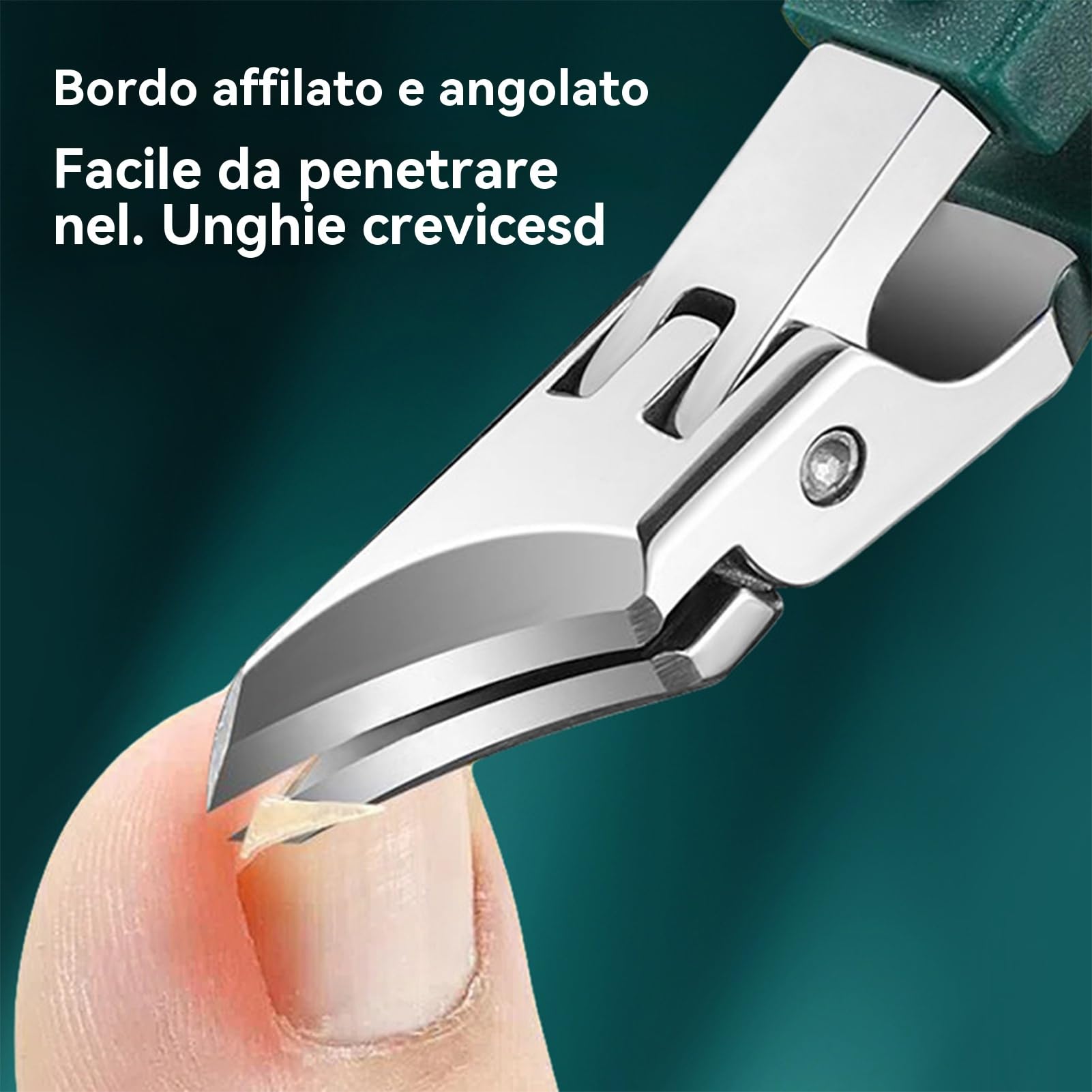 Slanted Nail Clippers Curved Pédicure Tool, Heavy Duty Trimmer, Anti-Splash Blade Design, Poignée ergonomique, Silver Finish, Household Salon Travel Use, 10,2 x 1,8 cm Green Black
