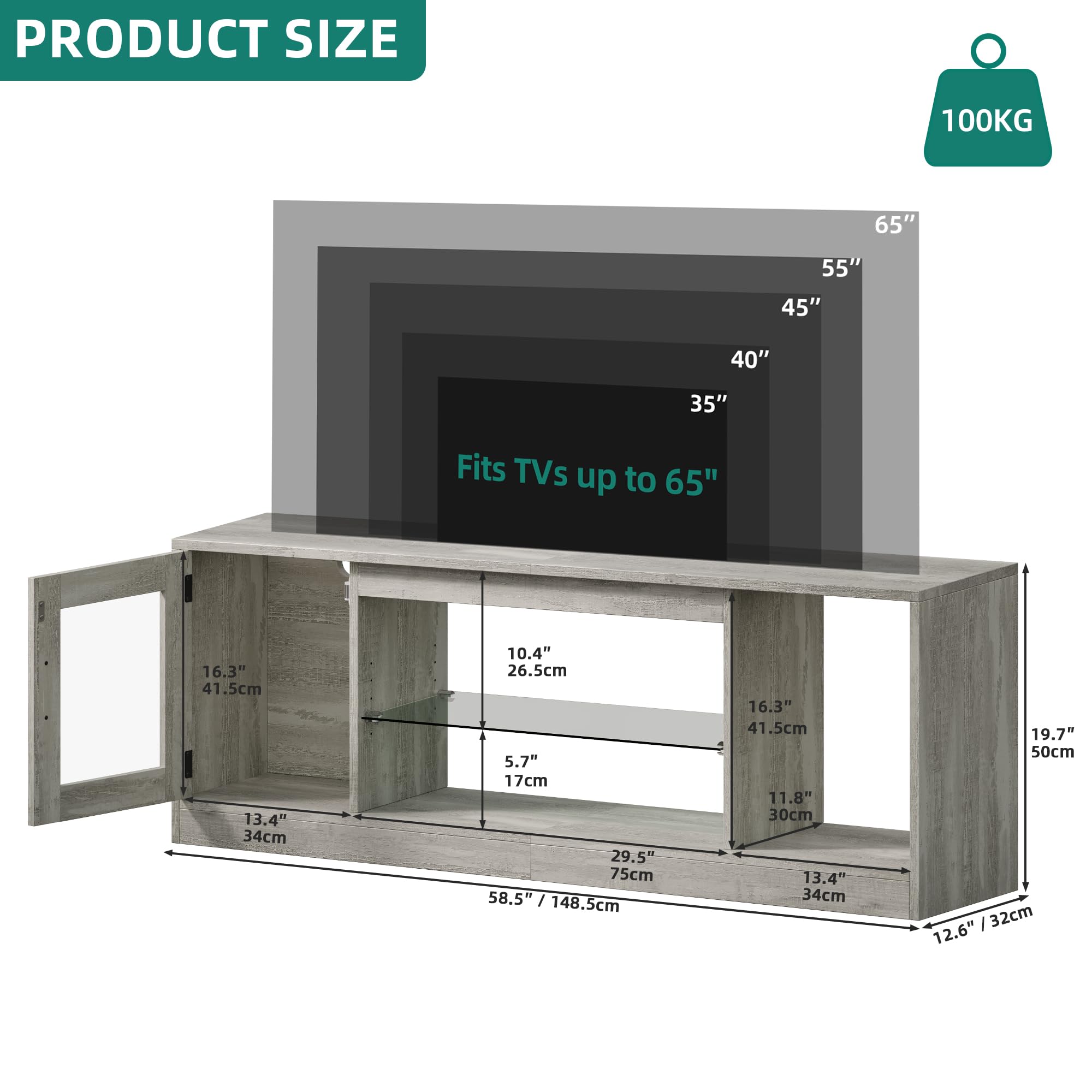 YITAHOME Meuble TV de 148 cm pour téléviseurs jusqu'à 65" avec 7 LED RVB 22 Modes d'éclairage TV Centre de Divertissement avec étagères en Verre réglables pour Salon, Chambre à Coucher