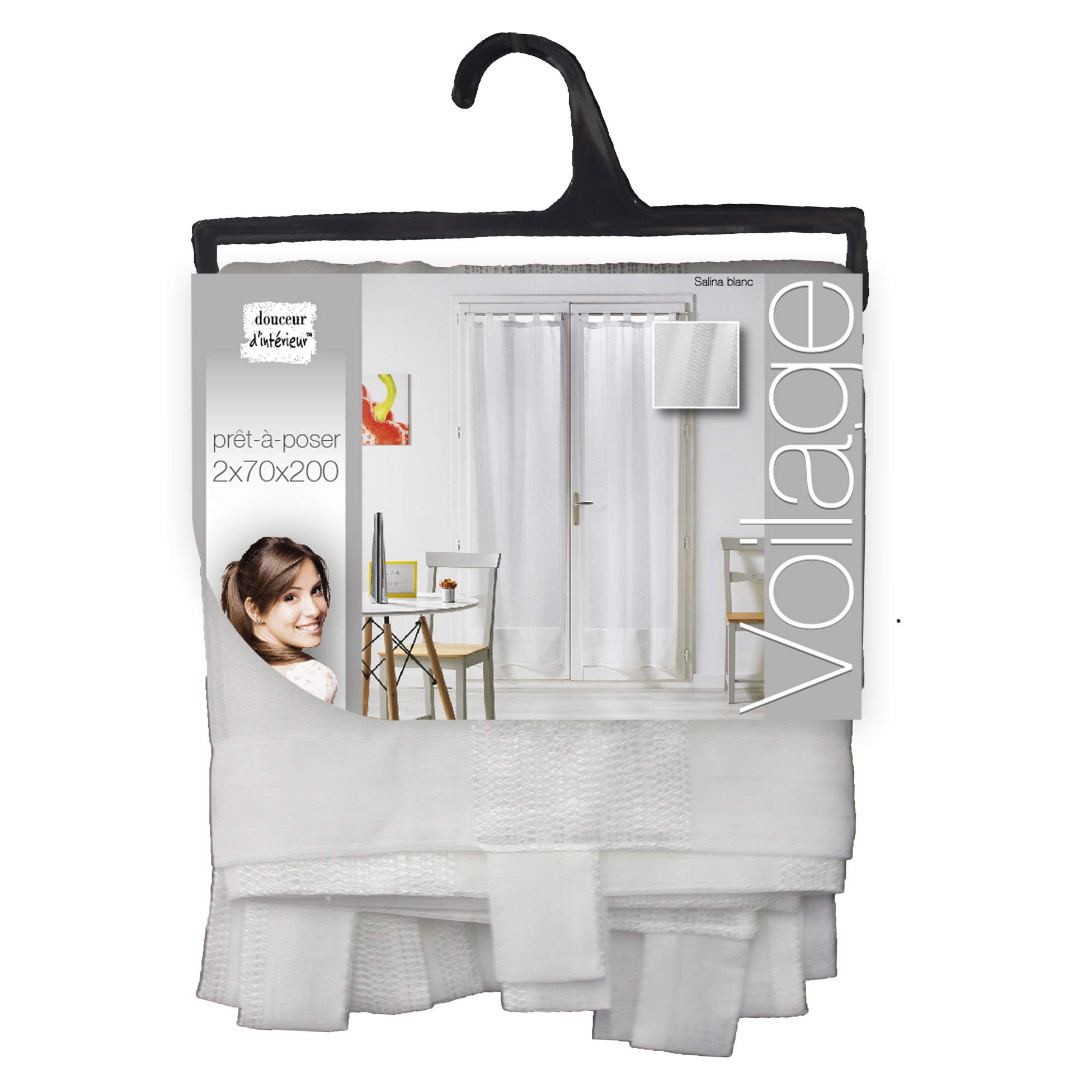 Douceur d'Intérieur Salina Tendaggio Fiocco Con Passanti, Bianco, 2 x 70 x 200 CM