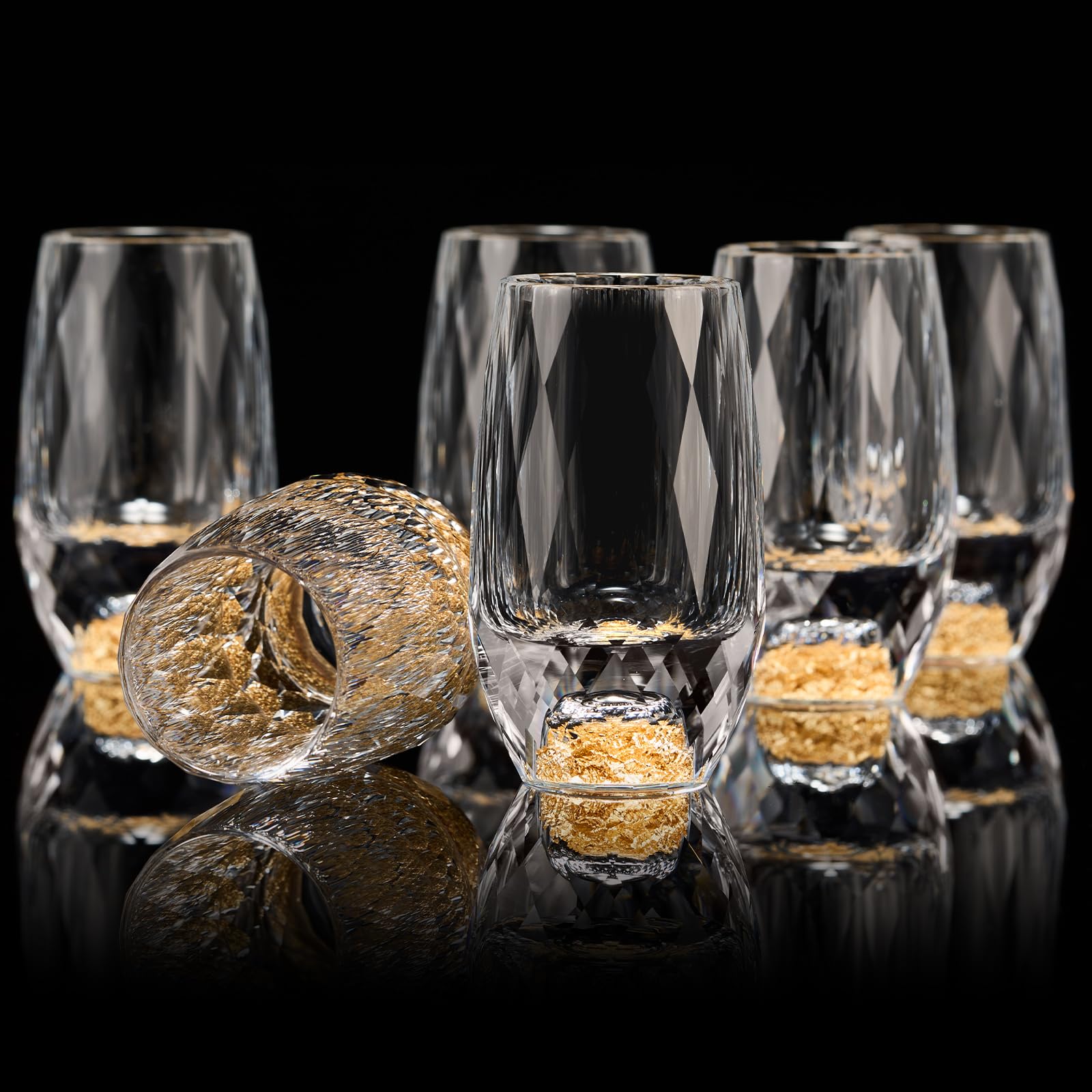 DUJUST Shot Glasses with Diamond Design (1.5oz), Crystal Shot Glass Set Decorated with 24K Gold Leaf Flakes, Luxury Shot Cups, BPA-Free &amp; Lead-Free, Perfect for Décor &amp; Collection - 6 pcs