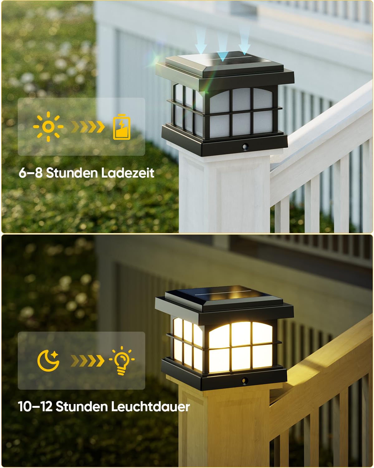 ROTTOGOON 8 Stück RGBCW Solar Pfostenleuchte, Solar Pfostenkappen 10x10 cm