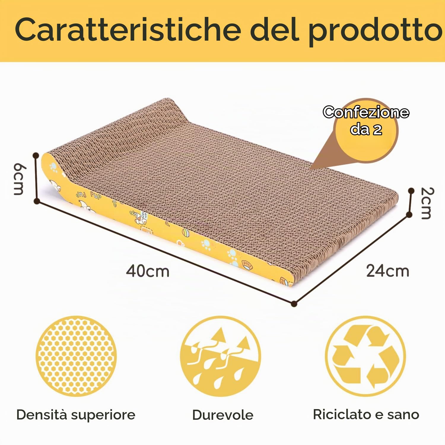 Nobleza 2 Pezzi Tiragraffi per Gatto con Canapa Naturale e Cartone Denso, Tiragraffi per Gatti Cartone Ondulato, con Sacchetto di Erba gatta in Regalo, 40 x 25cm