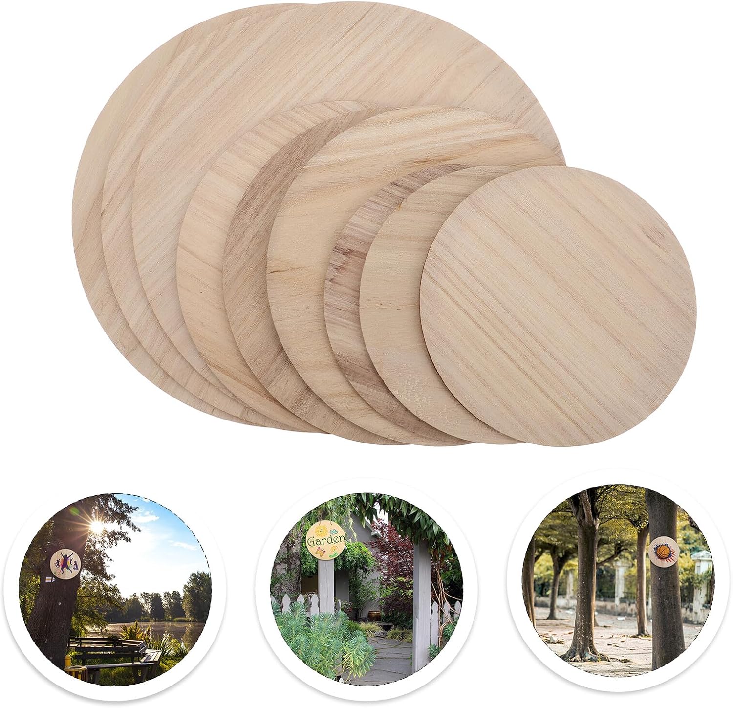 Sewroro 9pcs Unfinished Round Wooden Slices Set, Natural Wood Circles for DIY Painting and Wedding Party Decor, 20cm/15cm/12cm Diameter Craft Wood Cutouts for Holiday Crafts
