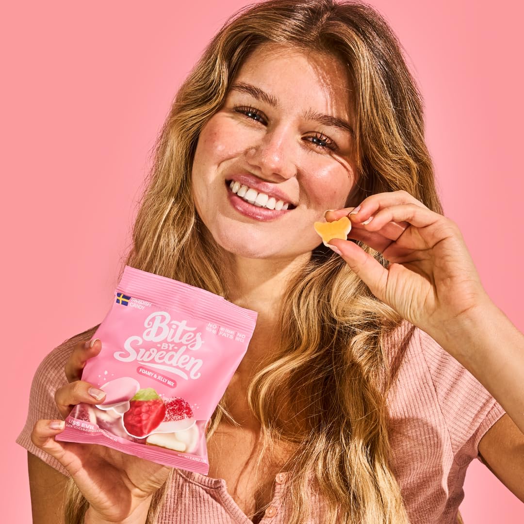 Bites By Sweden Swedish Candy Mix, Gummy Candy, No Trans Fat, No Red-40, No High Fructose Corn Syrup, 3.5oz, 12 Bags (Small, Foamy + Jelly Mix)