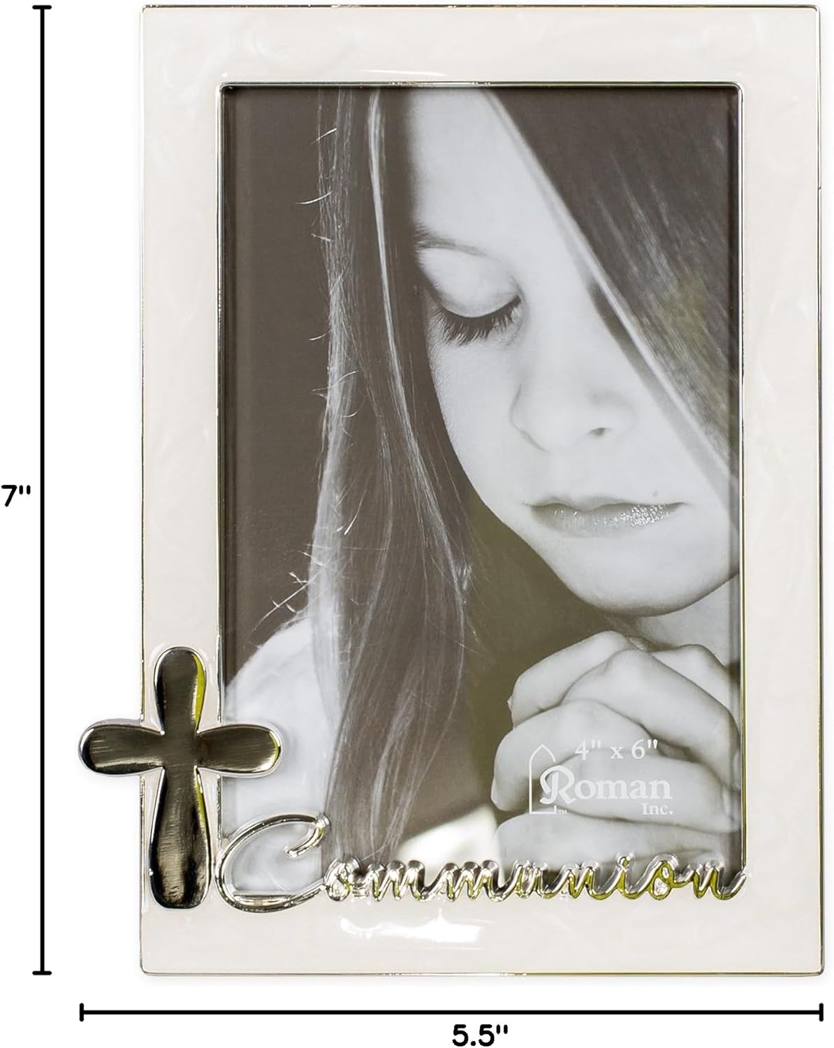 Communion Mother of Pearl Look 7 x 5.5 Inch Metal Table Top Photo Frame