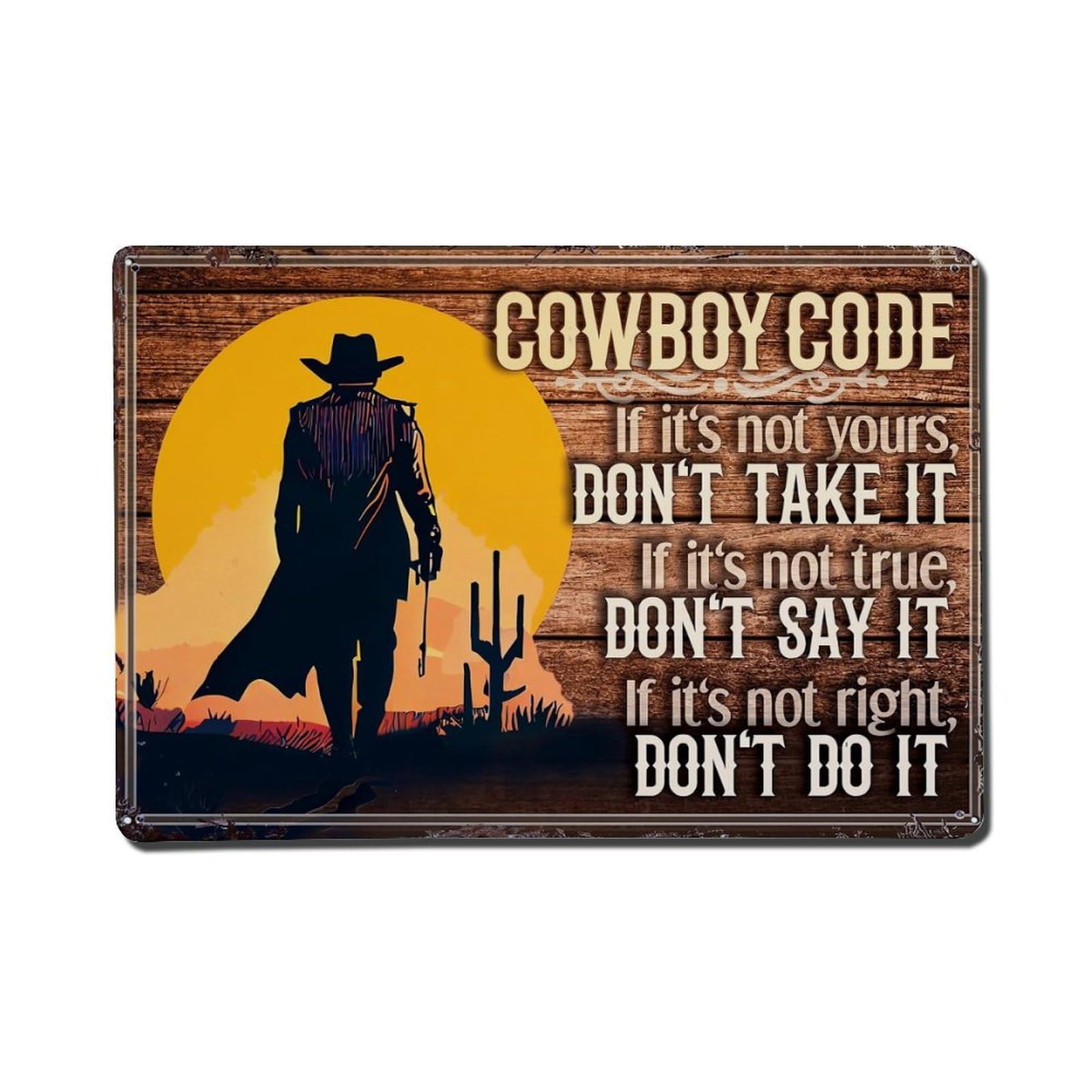 Nestemfo Vintage Cowboy Code Western Silhouette Print Tin Sign Metal Sign, Living Room,Bar, Home, Bedroom Wall Decor,Retro Metal Poster 8X12 Inches