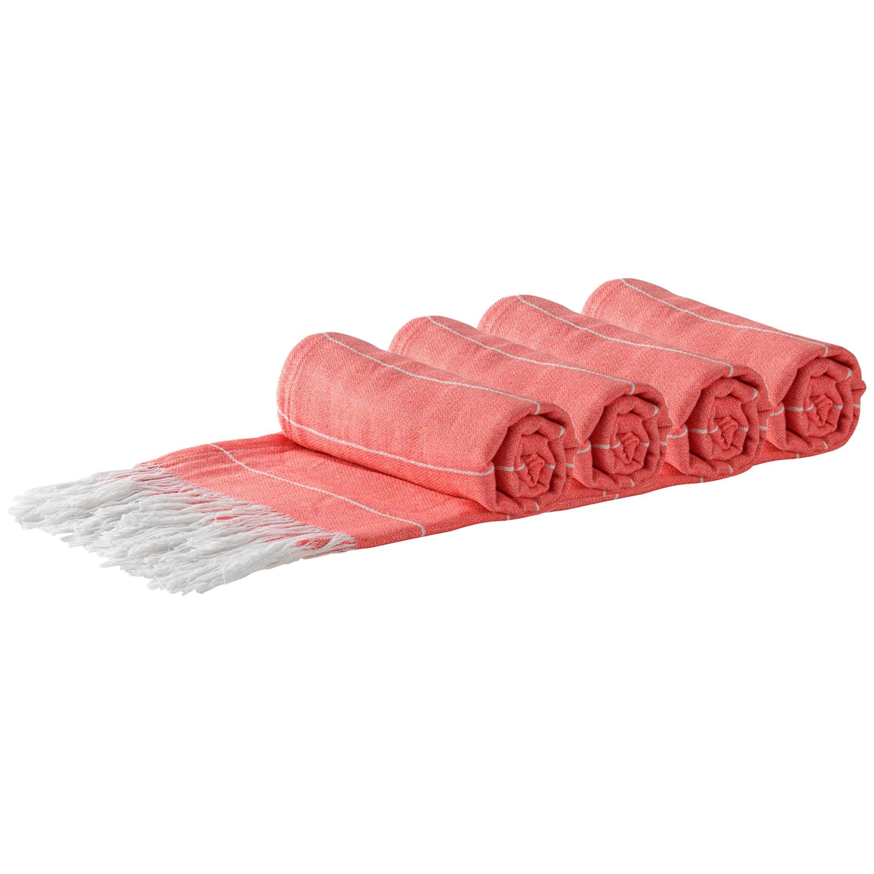 Nicola Spring Ensemble de 4 100% Coton Turc Serviettes | Plage Bain Gym Sauna | Hammam Peshtemal Fouta Style Throw Fiche - Cantaloup