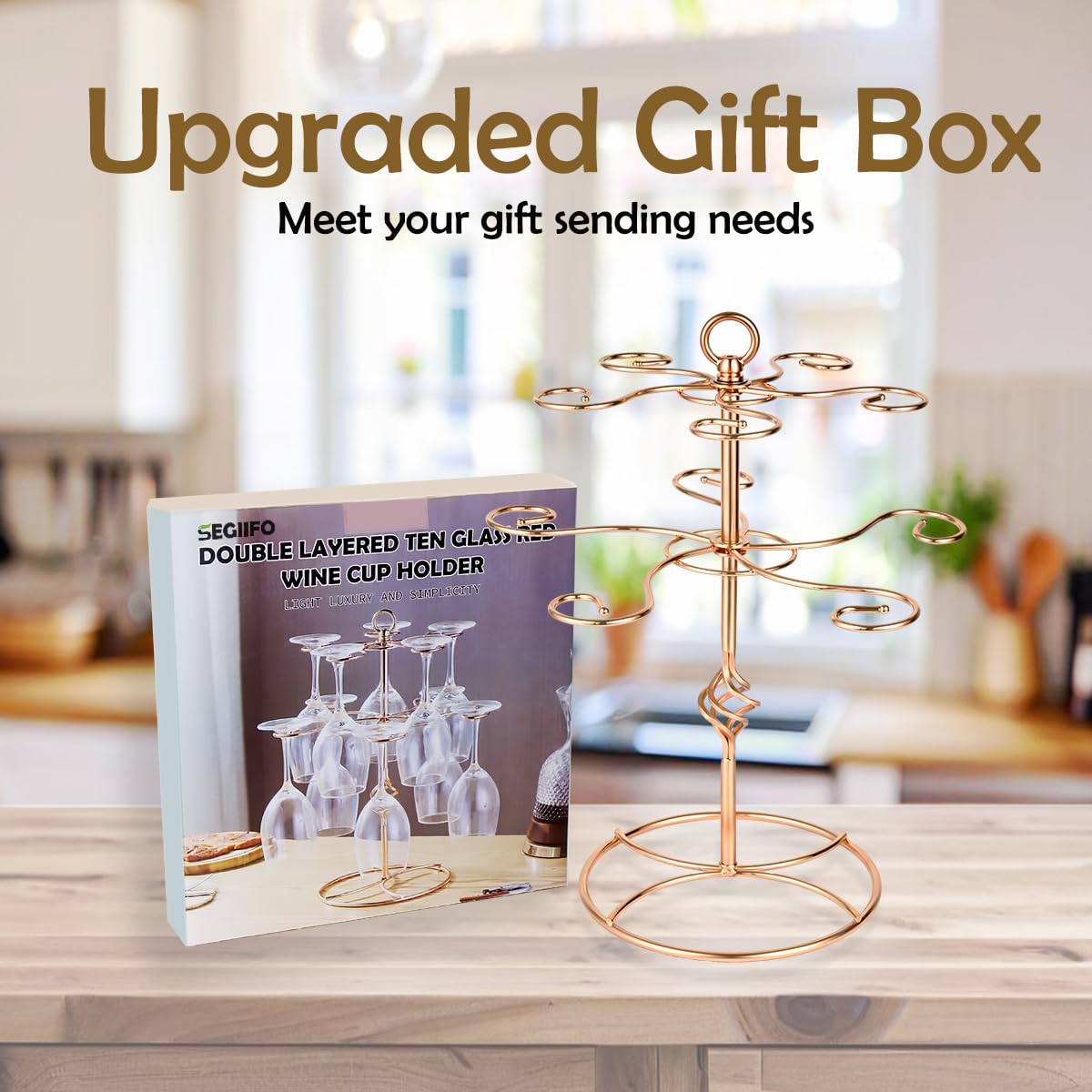 SEGIIFO Champagne Tree Stand for 10 Glasses, Rose Golden Cocktail Tree Stand, Screw-on Cocktail Tree Stand for Drinks, Metal Champagne Stand Drink Tree Stand Drink Tower for Bar Party Wedding Birthday