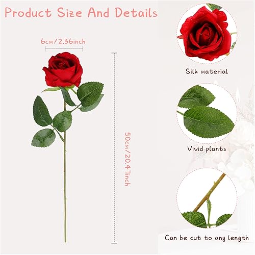 Miniatura 2 de Retrowavy 200 rosas artificiales a granel de San Valentín con tallos largos de seda, ramos de flores de seda para el día de San Valentín, centros de