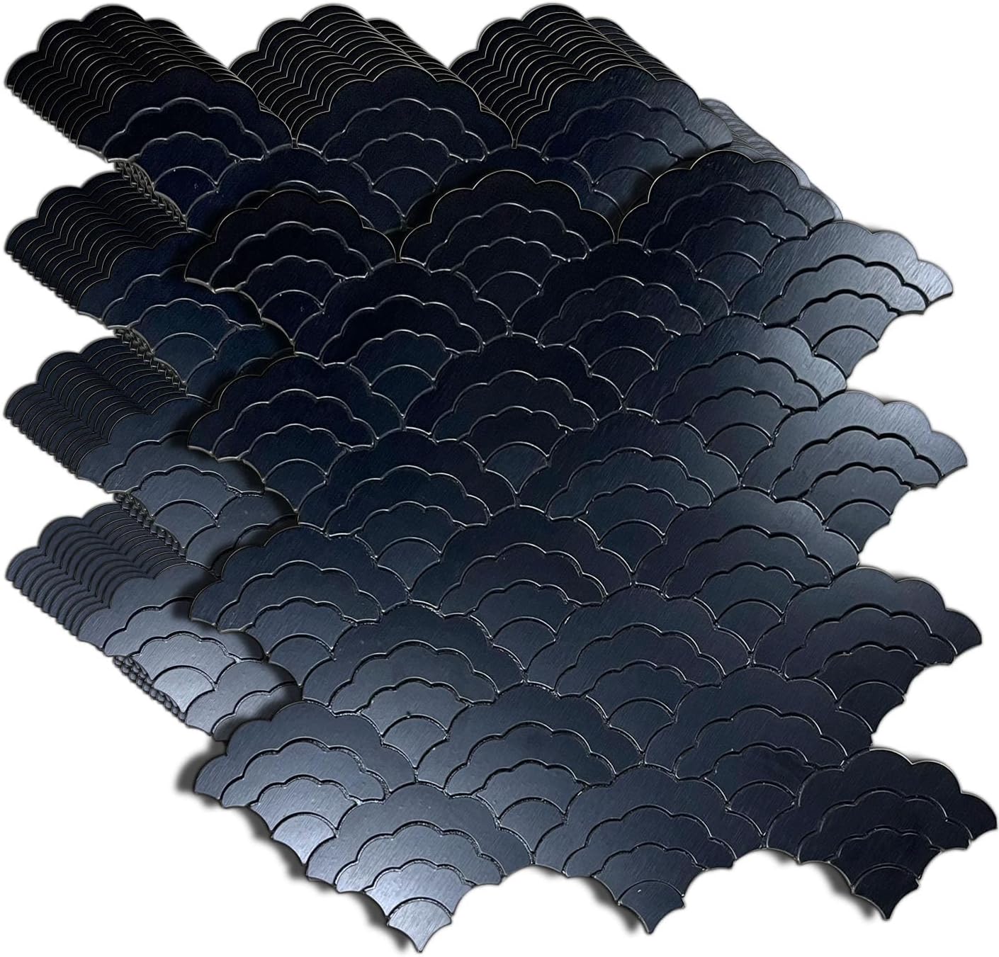 XUANINY 7-Sheet Peel and Stick Metal Backsplash Tiles, Self Adhesive Cloud-Shaped Aluminum Mosaic 3D Wall Sticker for Kitchen Bathroom Living Room Decor (Black, 11)