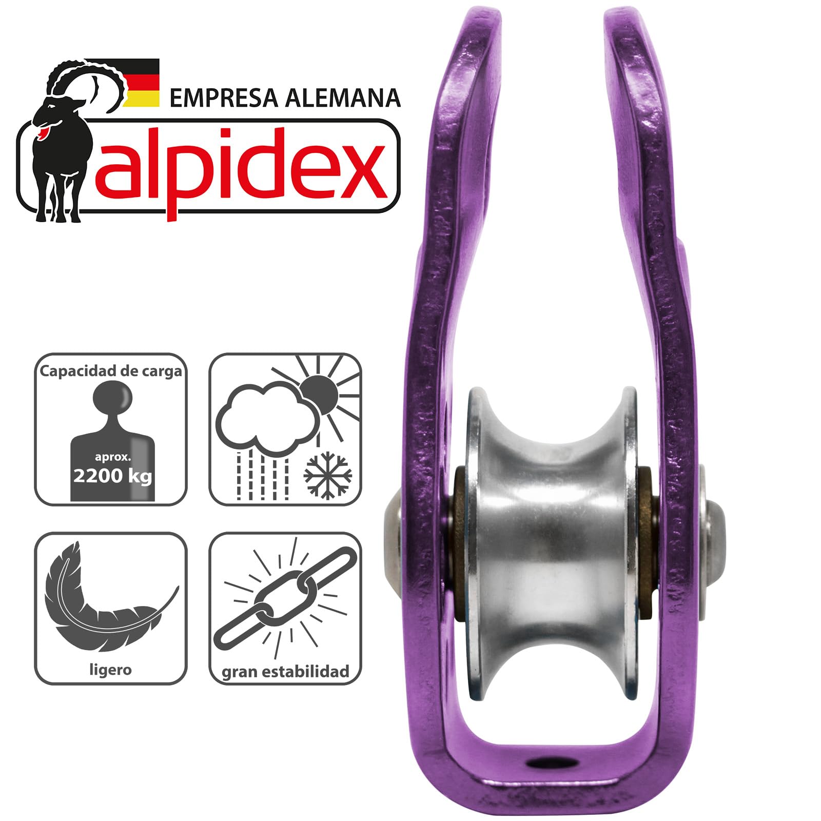 ALPIDEX Polea 22 kN Fija EN12278 Cuerdas 13 mm Polipasto de Cuerda