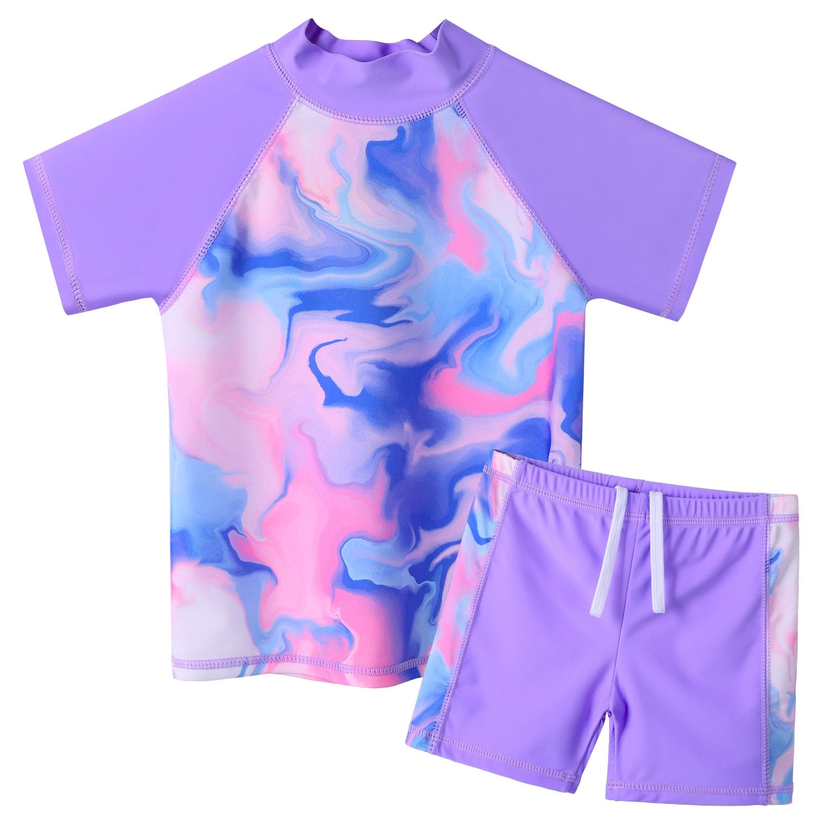 BAOHULU Girls Short Sleeve Swimsuit Two Piece Floral UPF 50+ Rash Guard