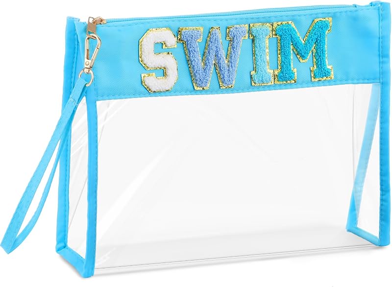 Necessaire transparente Remerry com letras de chenille e alça removível