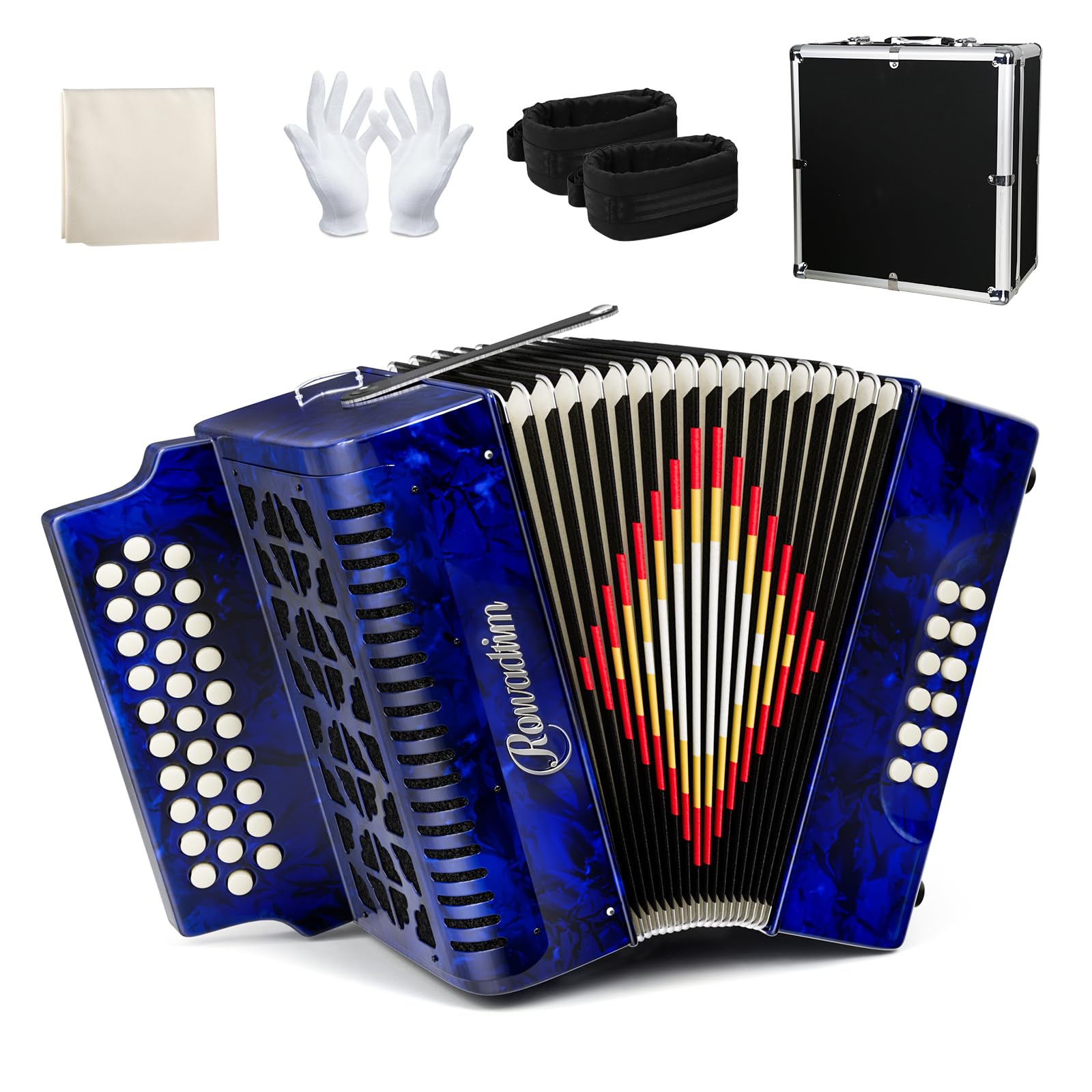 Accordion - 31 Keys, 12 Bass Professional Diatonic, Premium Portable Button Accordion for Adults & Beginners with Thick Protective Case (Blue)