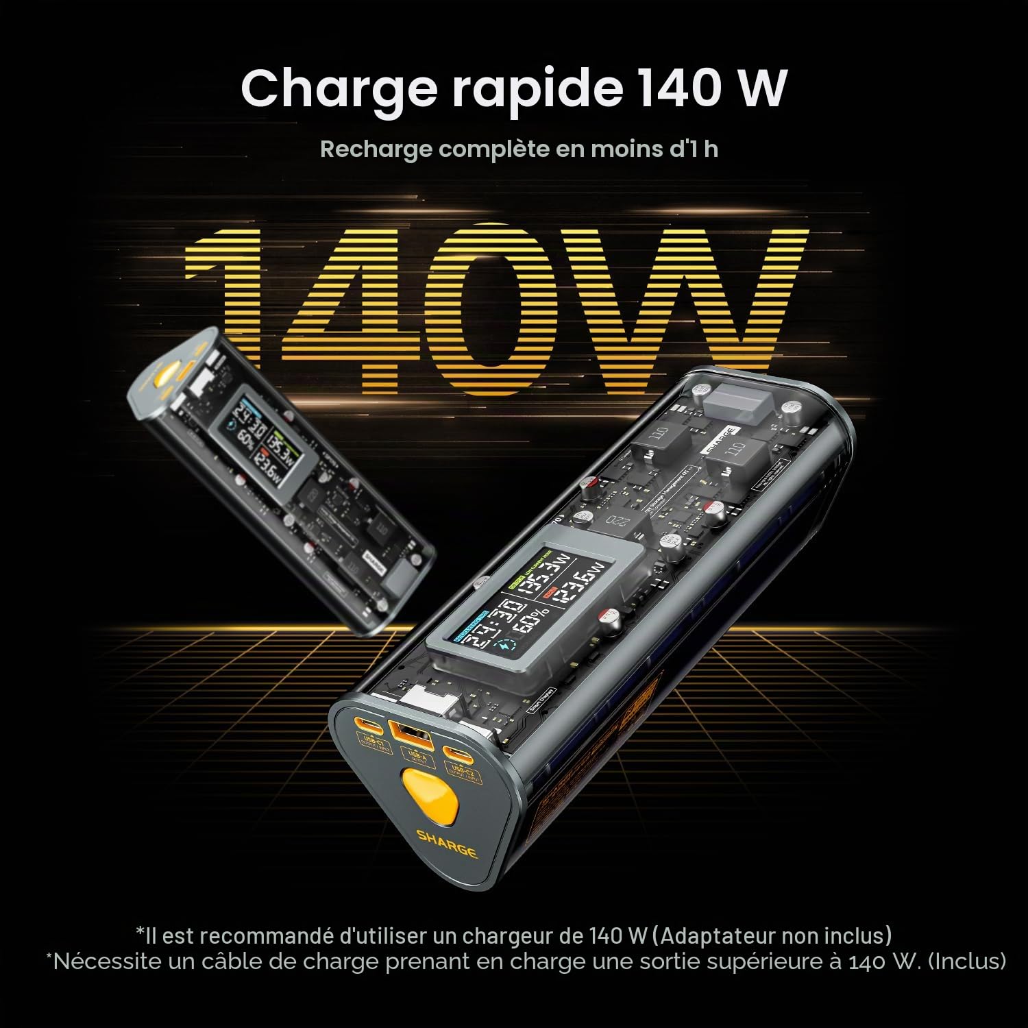 SHARGEEK 170 Batterie Externe 24000mAh 170W Total pour Ordinateur Portable