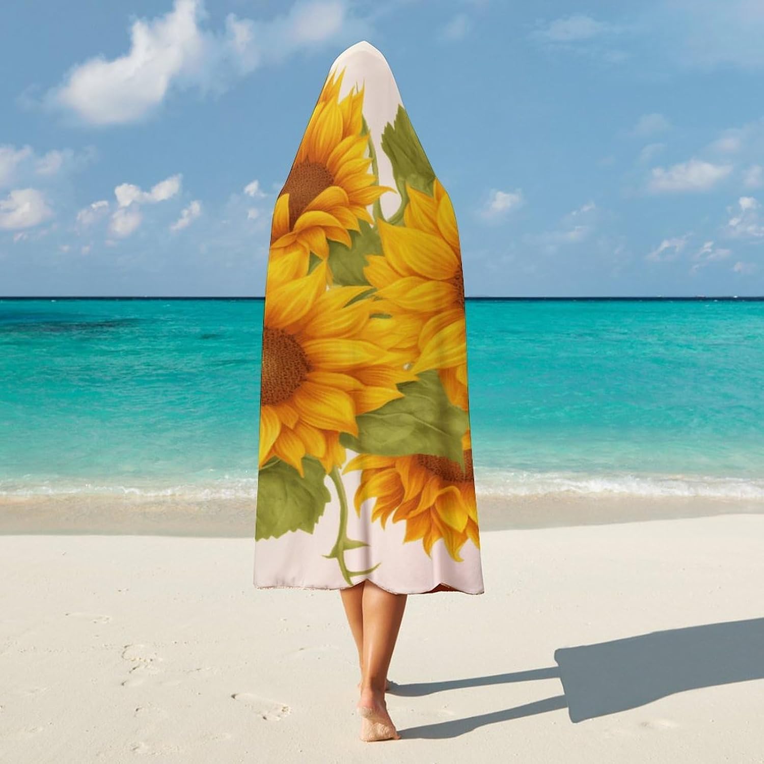 Fresh Sunflower Hooded Blanket Cozy And Functional,Wearable Blanket Hoodie for Women Men,Blanket Poncho Presents40 x50