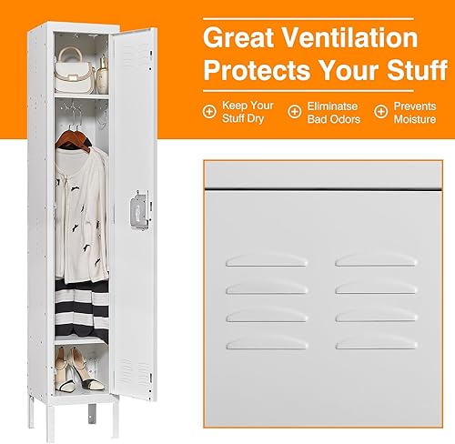 Vista 35 de Taquillas de metal para empleados, armario de almacenamiento de acero con 5 puertas para el hogar, oficina, escuela, gimnasio (blanco)