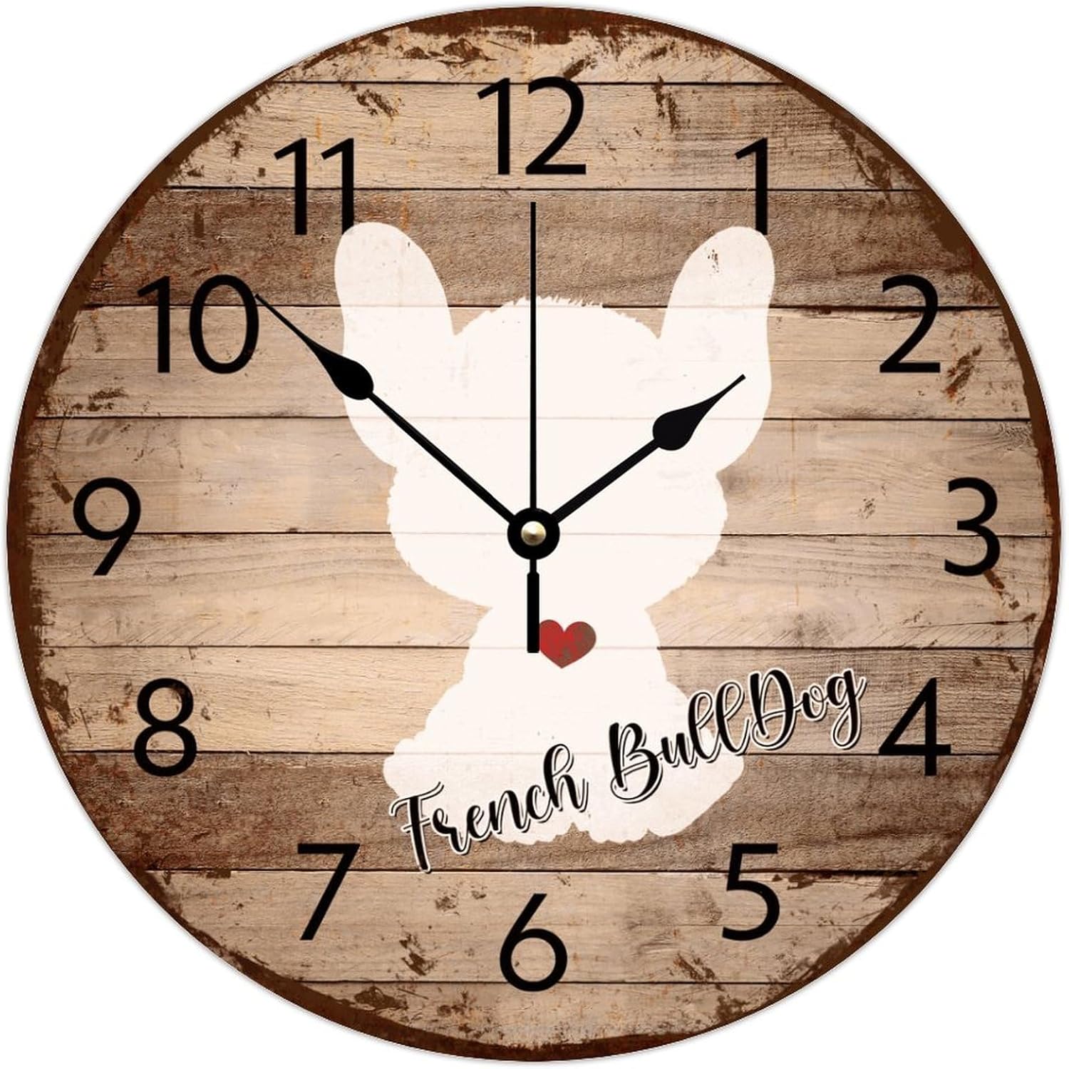 Wood Wall Clocks Non-Ticking Quartz Battery Operated French Bulldog Personalized Wall Clocks Animal Prints Dog Silhouette Pictures Wall Decor for Washroom Home Daycare 12 Inch
