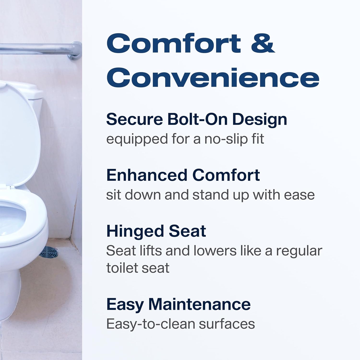 VMS Deluxe Bolt-On Hinged Raised Toilet Seat - Available in Elongated & Standard Styles, 300 lbs Weight Capacity (Standard)