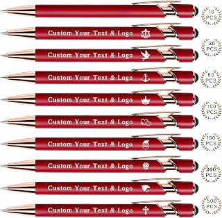 Bulk Custom Pens Personalized, Customized Pens with Name/Logo on Both Sides Gifts, Black Ink Engraved Ballpoint with Stylus, Ideal for Business, Birthday, Party, Wedding, School, Metal Material