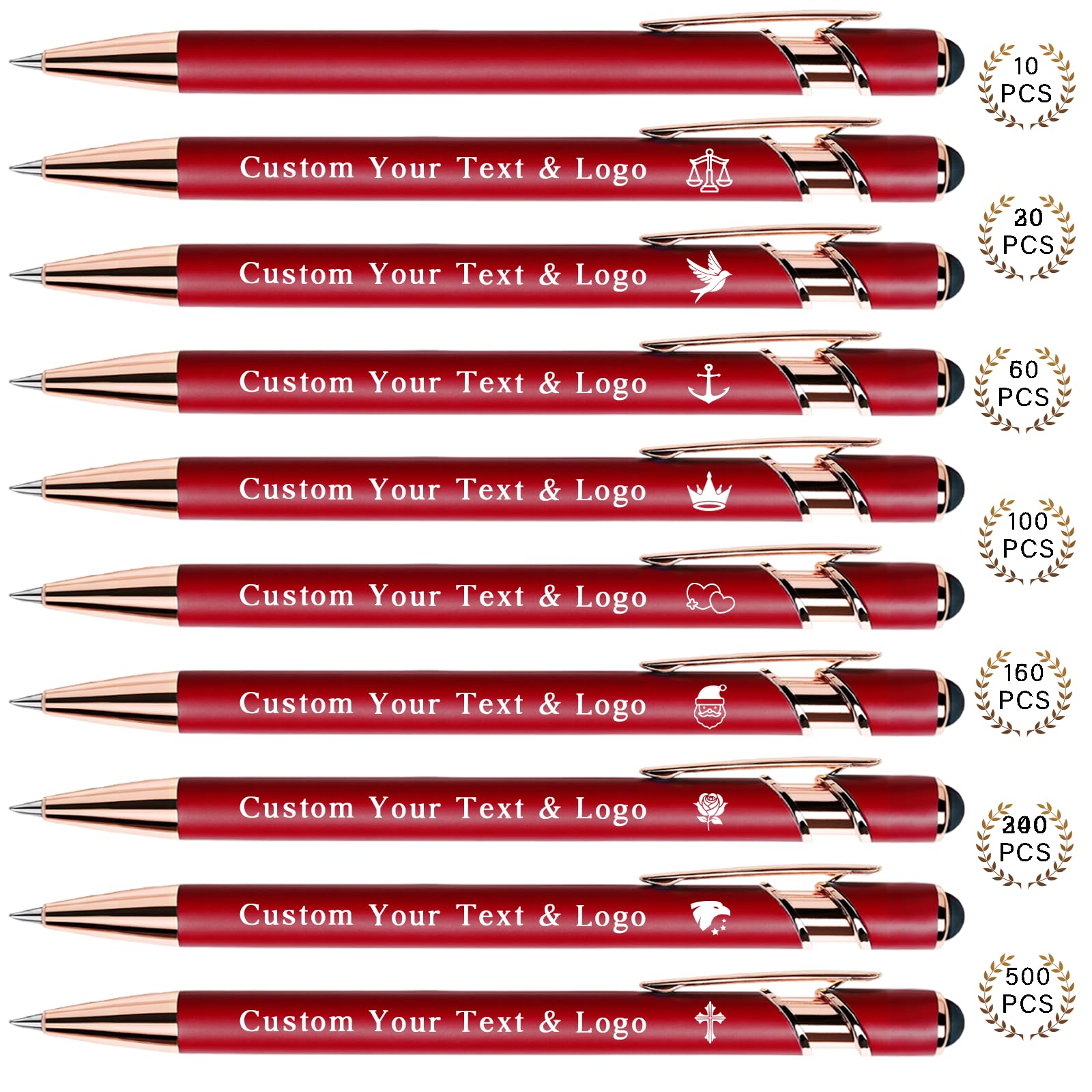Bulk Custom Pens Personalized, Customized Pens with Name/Logo on Both Sides Gifts, Black Ink Engraved Ballpoint with Stylus, Ideal for Business, Birthday, Party, Wedding, School, Metal Material