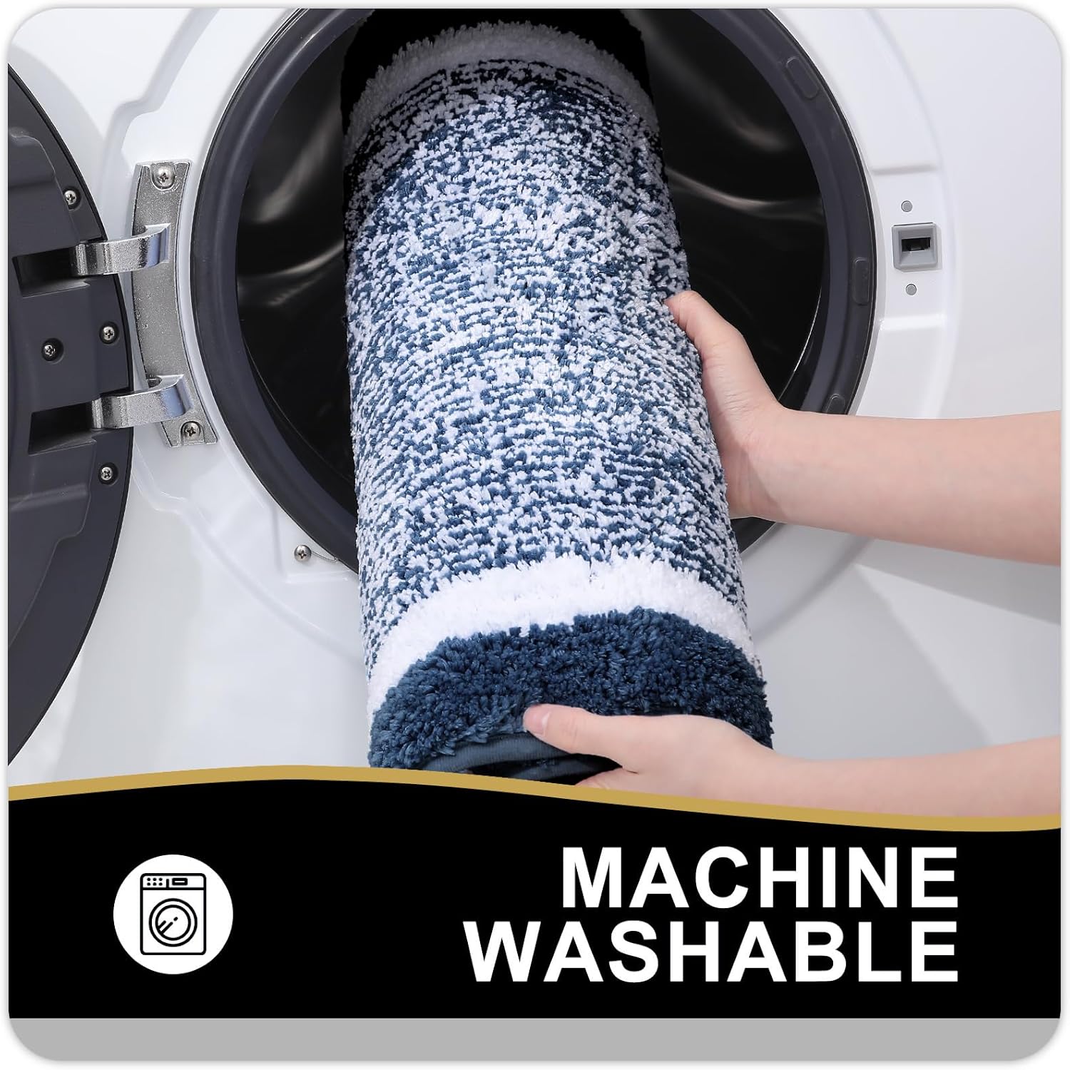 OLANLY Bath Mat U-Shaped Bathroom Rug and Toilet Rug Bundle, Navy, 36x24 and 24x20 inches