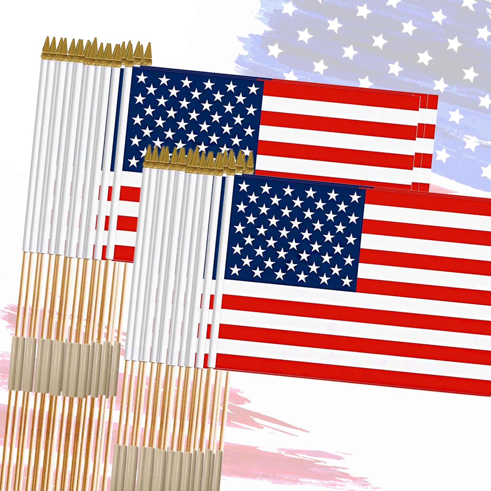 Photo 1 of 12x18 Inch American Flags on Stick - Patriotic American Flags for Outside, USA Stick Flag Perfect for Independence Day, Memorial Day, 4th of July Decorations (12)