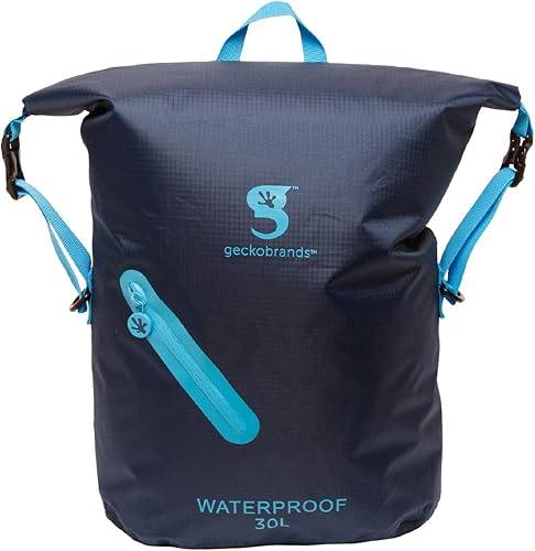 geckobrands Mochila impermeable de 30 litros, bolsa seca ligera y plegable, azul marinoazul neón
