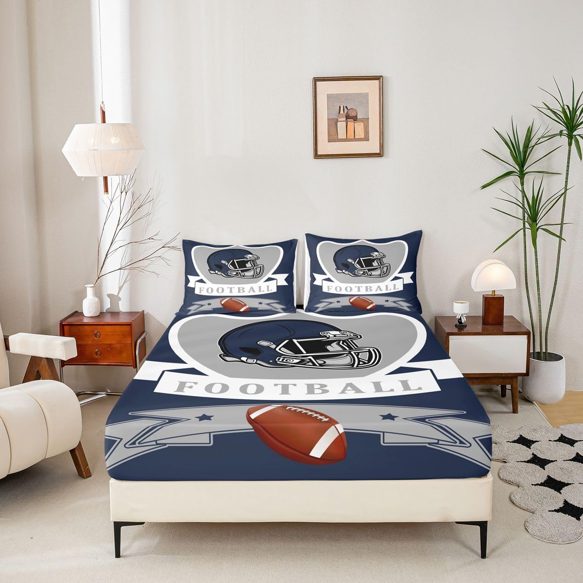 Erosebridal Sheet Set Boys Football Sports Room Decor Queen Size 4 Pieces Gridiron Seasonal Bed Sheets Set, Western Cowboys Sports Game Sheets, Rugby Bedroom Collection - Image 5