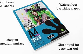 Artgecko Pro Watercolour Sketch Pad A4-20 Sheets 300gsm White Cartridge Paper