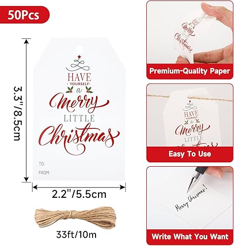 Miniatura 3 de Anwyll Etiquetas de regalo de Navidad, 50 etiquetas de nombre para envolver regalos de Navidad con cuerda, Navidad de etiquetas de regalo, etiquetas