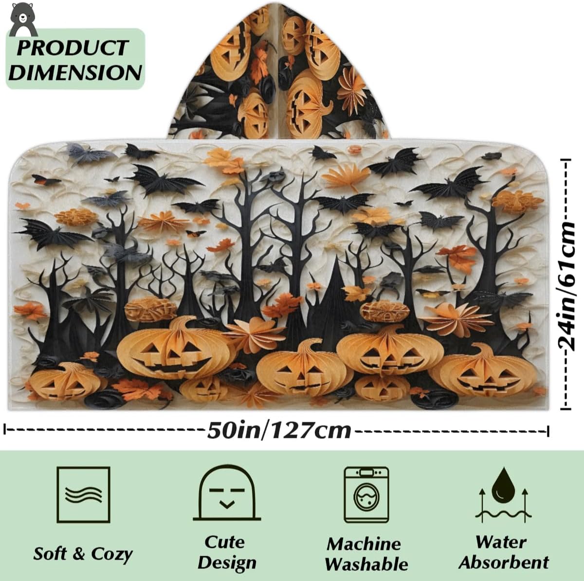 Pardick Pumpkin Flower Kids Bath Towel Beach Towel with Hood Pool Cover Up for Girls Boys Soft Absorbent Hooded Bath Towel Toddler Towels for Beach, Pool