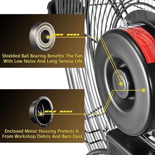 Miniatura 46 de HiCFM Ventilador de pared industrial de 2500 CFM de 12 pulgadas, ventilador de pared de alta velocidad de 3 velocidades con motor de carcasa IP44