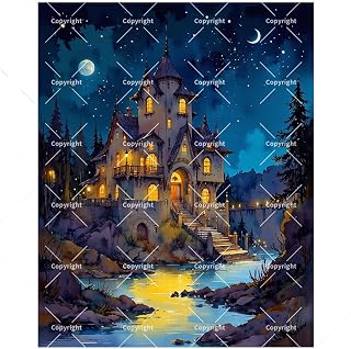 Enchanted Castle Paint by Numbers Kit for Adults - DIY Moonlit Mansion Painting on Canvas 16x20In, Acrylic Paint Set, Suitable for Beginners, Art for Home Decoration or Gifts